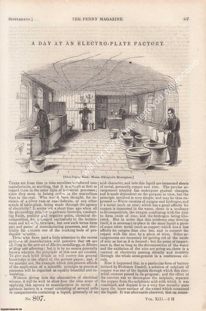Item #330921 Elkington's Birmingham Electro-Plate Factory in 1844. The Penny Magazine : An...