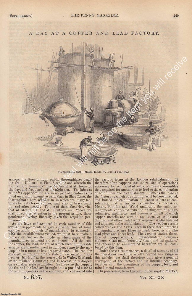 Item #331154 London Copper and Lead Factory 1842 : A Day at a Copper and Lead Factory. The Penny...
