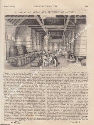Beaufoy's Vinegar and British-Wine Factory in 1842. The Penny Magazine : An Original Charles. VINEGAR FACTORY 1842.