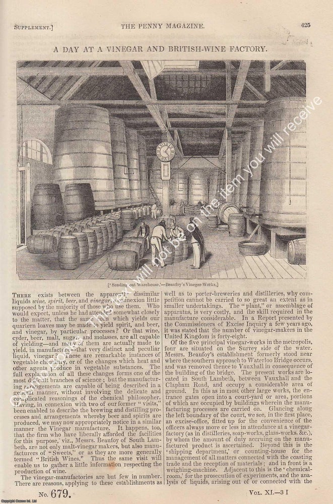 Item #331176 Beaufoy's Vinegar and British-Wine Factory in 1842. The Penny Magazine : An...