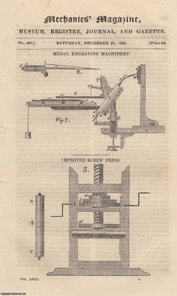 Item #332055 Medal Engraving Machinery; Ericsson's Steam-Engine & Water-Wheel; Experiments on The...