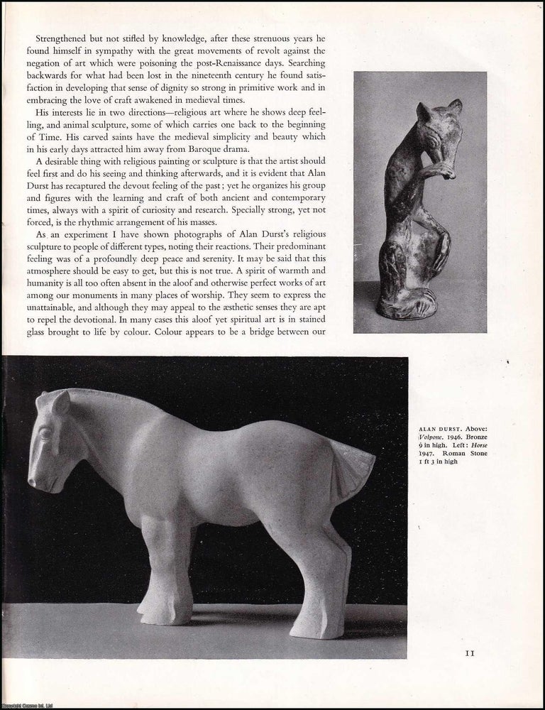 Item #333186 The Wood Carvings of Alan Durst. An original article from The Studio Magazine of...