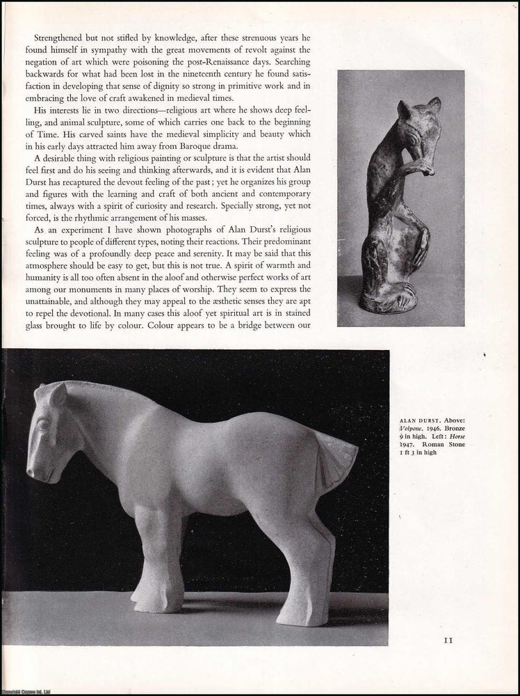 Item #333186 The Wood Carvings of Alan Durst. An original article from The Studio Magazine of...