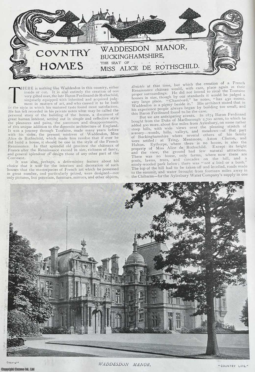 Waddesdon Manor, Buckinghamshire. The Seat of Miss Alice De Rothschild.  Several pictures and accompanying text, removed from an original issue of  Country Life Magazine, 1902 | Country Life Magazine | First Edition