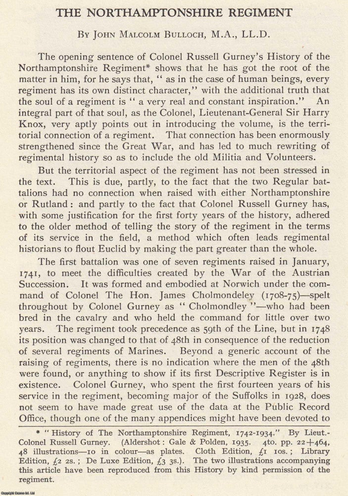 Item #335610 The Northamptonshire Regiment. An original article from the Journal of the Society...