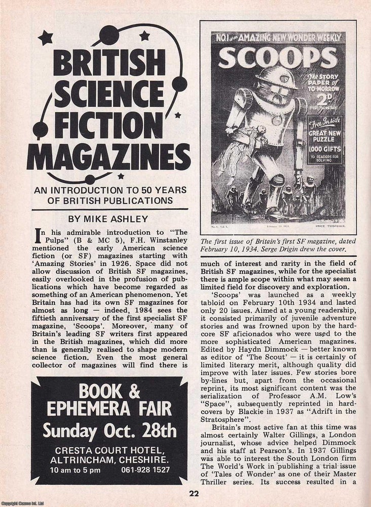 Item #337535 British Science Fiction Magazines : 50 Years of British Publications. This is an original article separated from an issue of The Book & Magazine Collector publication, 1984. Mike Ashley.