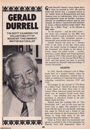 Item #337557 Gerald Durrell, writer & naturalist. This is an original article separated from an...