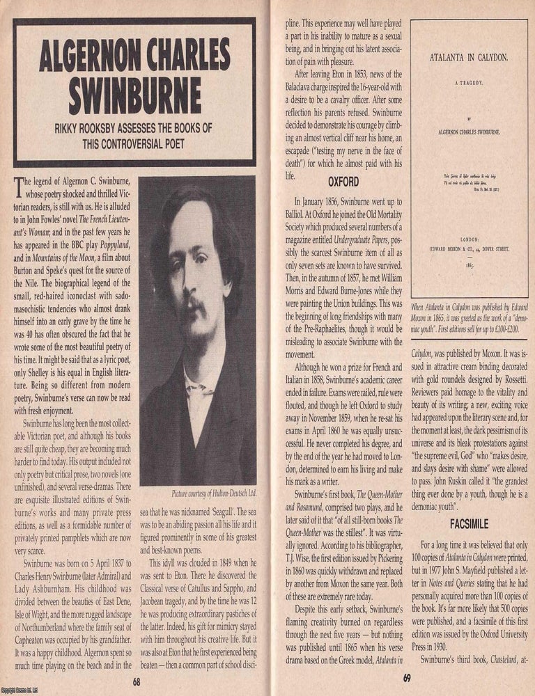 Swinburne Collected : A Guide to Collectable Editions. By Rikky Rooksby ...