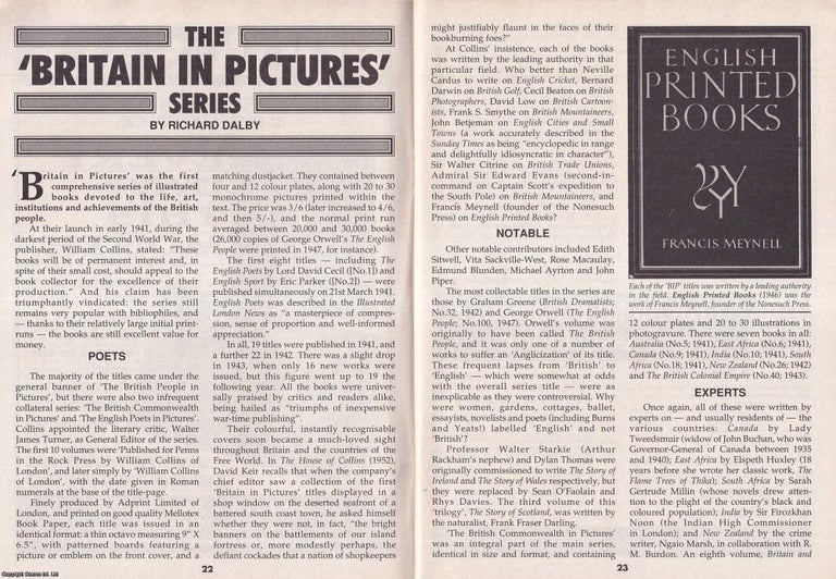 Item #337578 The Britain in Pictures Series (illustrated books). This is an original article separated from an issue of The Book & Magazine Collector publication, 1993. Richard Dalby.