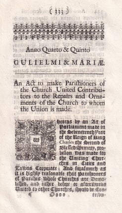 1692. An Act to Make Parishioners of The Church United Contributors to The Repairs and Ornaments of The Church to whom The Union is made.