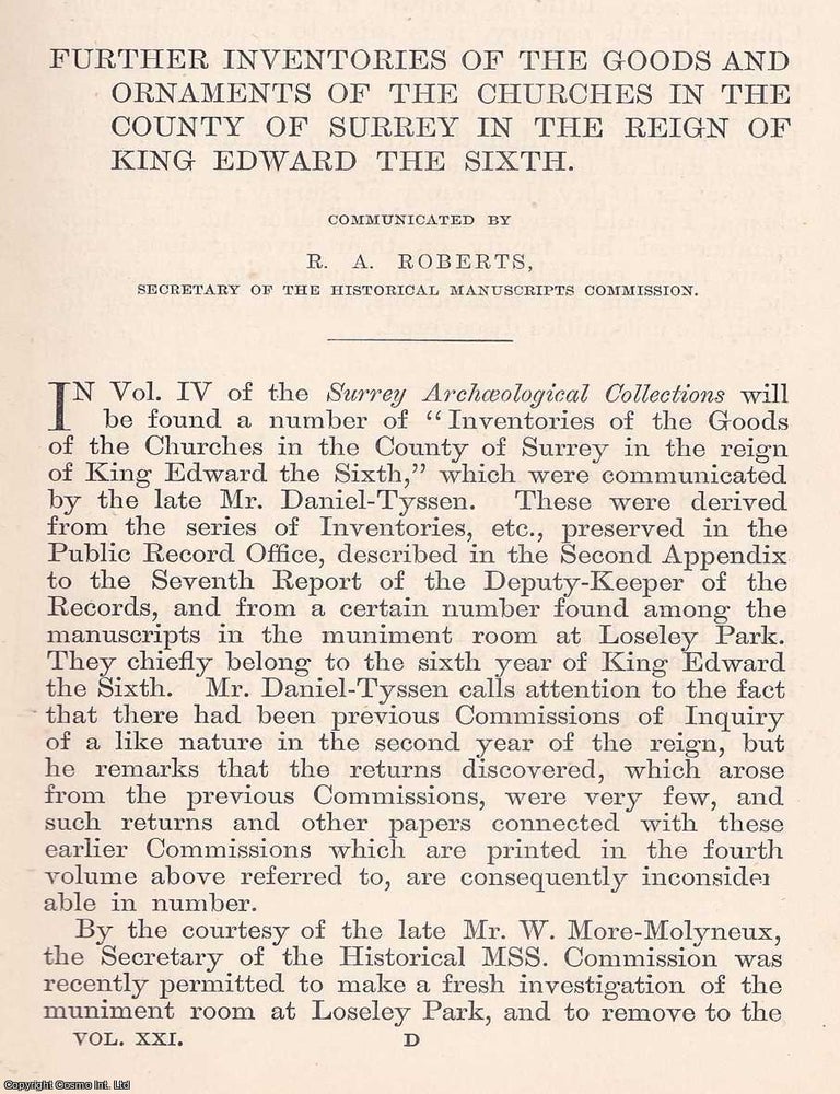 Item #347515 Further Inventories of The Goods and Ornaments of The Churches in The County of...