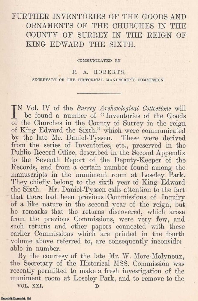 Item #347515 Further Inventories of The Goods and Ornaments of The Churches in The County of...
