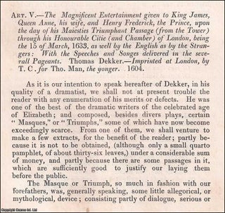 Item #349735 Thomas Dekker's Entertainment to King James I, on 15th March, 1633 [actually 1603]....