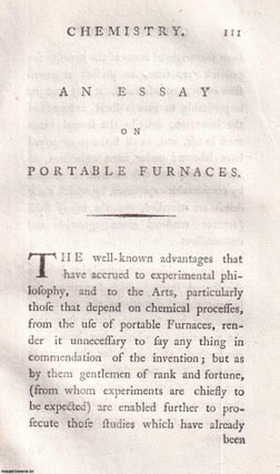Item #350019 An essay on portable furnaces. Published by Society for The Encouragement of Arts,...