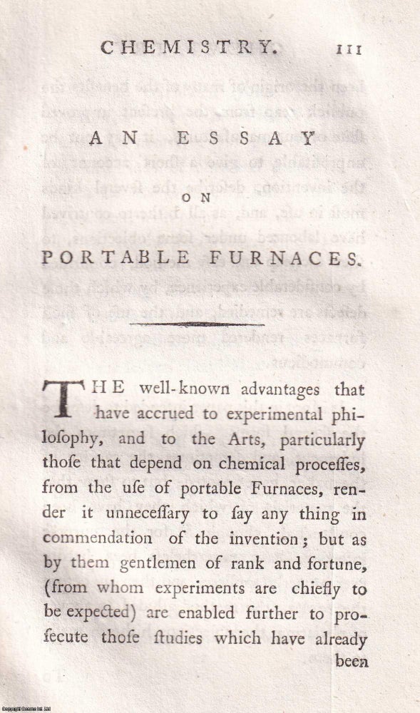 Item #350019 An essay on portable furnaces. Published by Society for The Encouragement of Arts, Manufactures, and Commerce 1786. Stated.