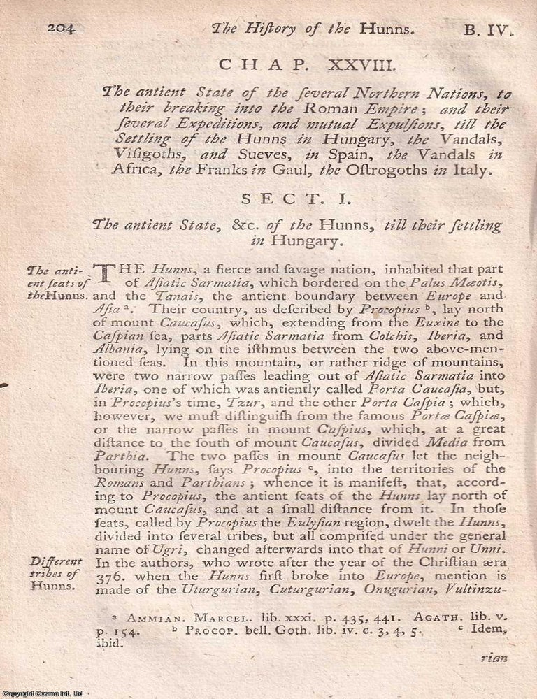Item #350501 Migrations of the Early European Tribes. The Ancient State of the several Northern Nations, to their breaking into the Roman Empire; and their several Expeditions, and mutual Expulsions, till the Settling of the Huns in Hungary, the Vandals, Visigoths, and Sueves, in Spain, the Vandals in Africa, the Franks in Gaul, the Ostrogoths in Italy, from The Universal History, from the Earliest Account of Time, 1748. NORTHERN NATIONS ON THE MOVE.