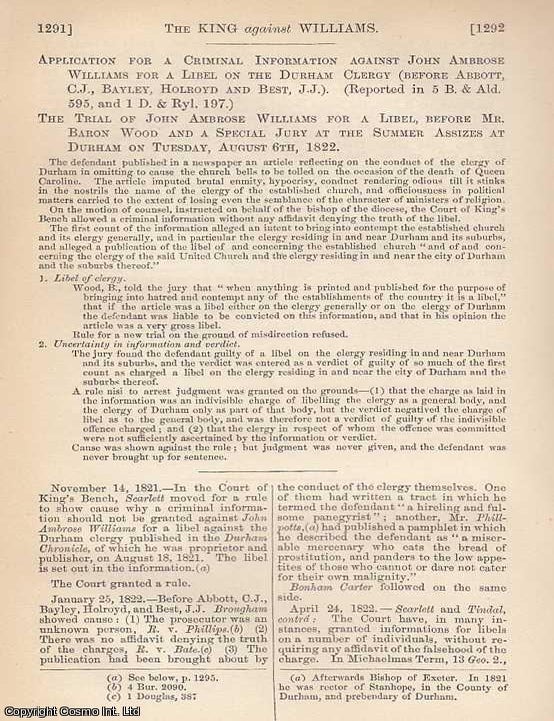 Item #350633 1888. The Trial of John Ambrose Williams for a Libel, before Mr Baron Wood and a...