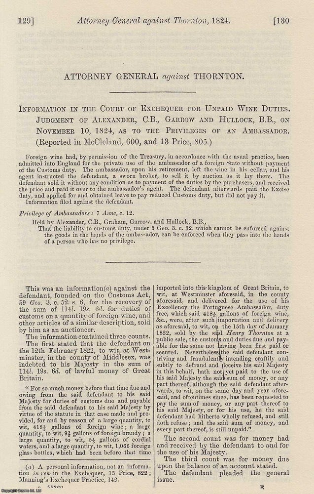 Item #350639 Attorney General against Thornton. Information in the Court of Exchequer for unpaid...