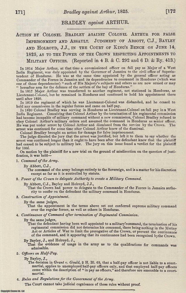 Item #350641 Bradley against Arthur. Action by Colonel Bradley against Colonel Arthur for False...