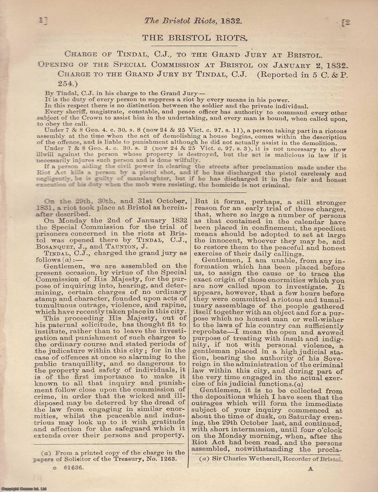 Item #350657 Charge of Tindal, C.J., to the Grand Jury at Bristol : Bristol Queen Square Riots,...
