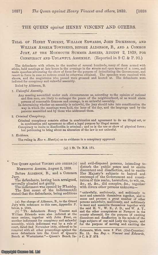 Item #350665 Chartist Trials : The Queen against Henry Vincent and Others, for Conspiracy and...
