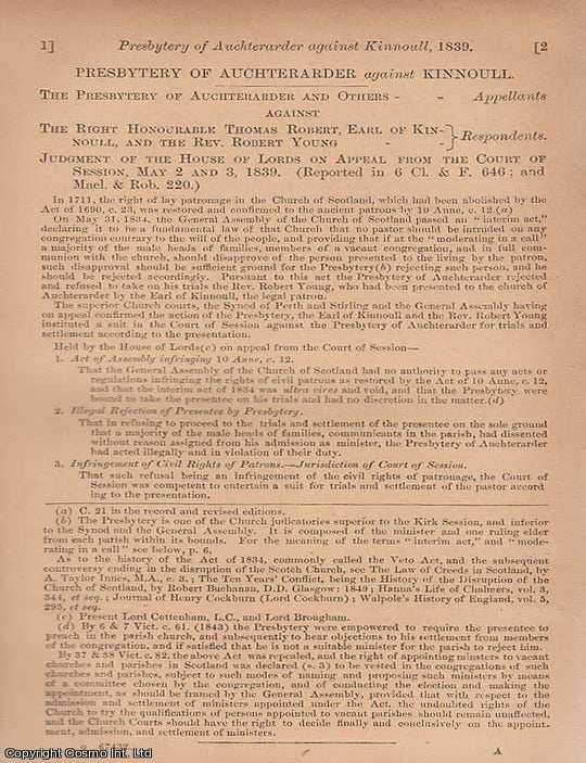 Item #350666 1892. Presbytery of Auchterarder against Kinnoull. Judgment of the House of Lords on...