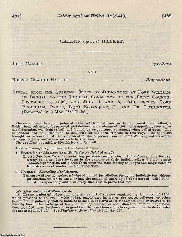 Item #350668 Calder against Halket. Appeal from the Supreme Court of Judicature at Fort William,...