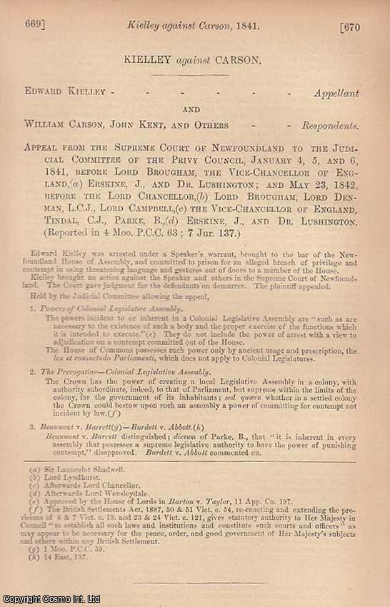 Item #350672 Appeal from the Supreme Court of Newfoundland to the Judicial Committee of the Privy...