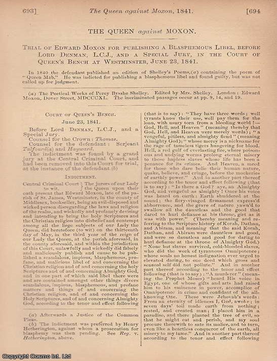 Item #350673 Chartist Interest : The Queen against Moxon. Trial of Edward Moxon for publishing a...