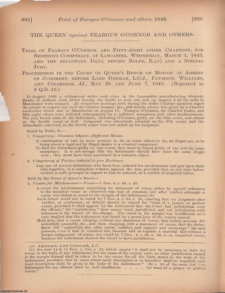 Item #350679 Chartist Interest : The Queen against Feargus O'Connor and Others. Trial of Feargus...