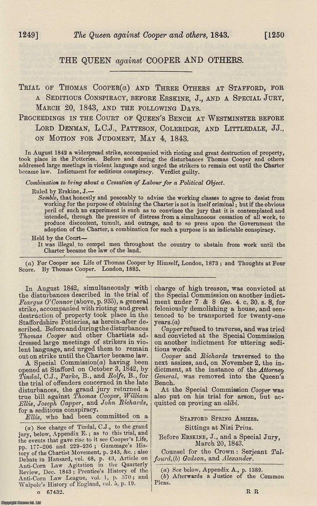 Item #350680 Chartist Interest : The Queen against Cooper and Others. Trial of Thomas Cooper and...