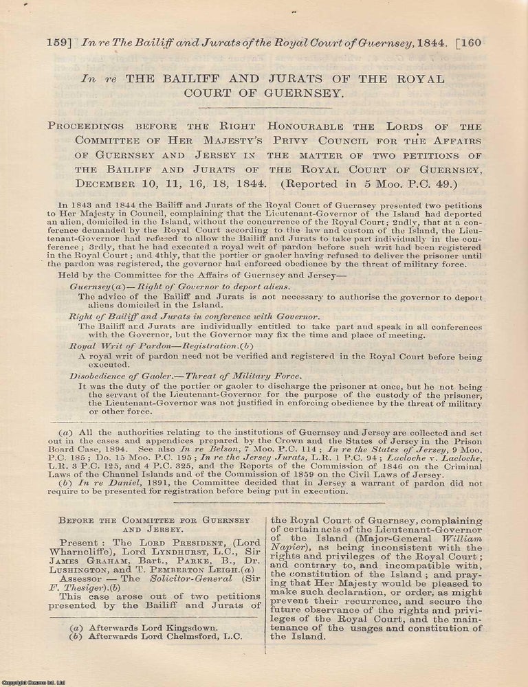 Item #350688 The Bailiff and Jurats of the Royal Court of Guernsey. In the matter of two...