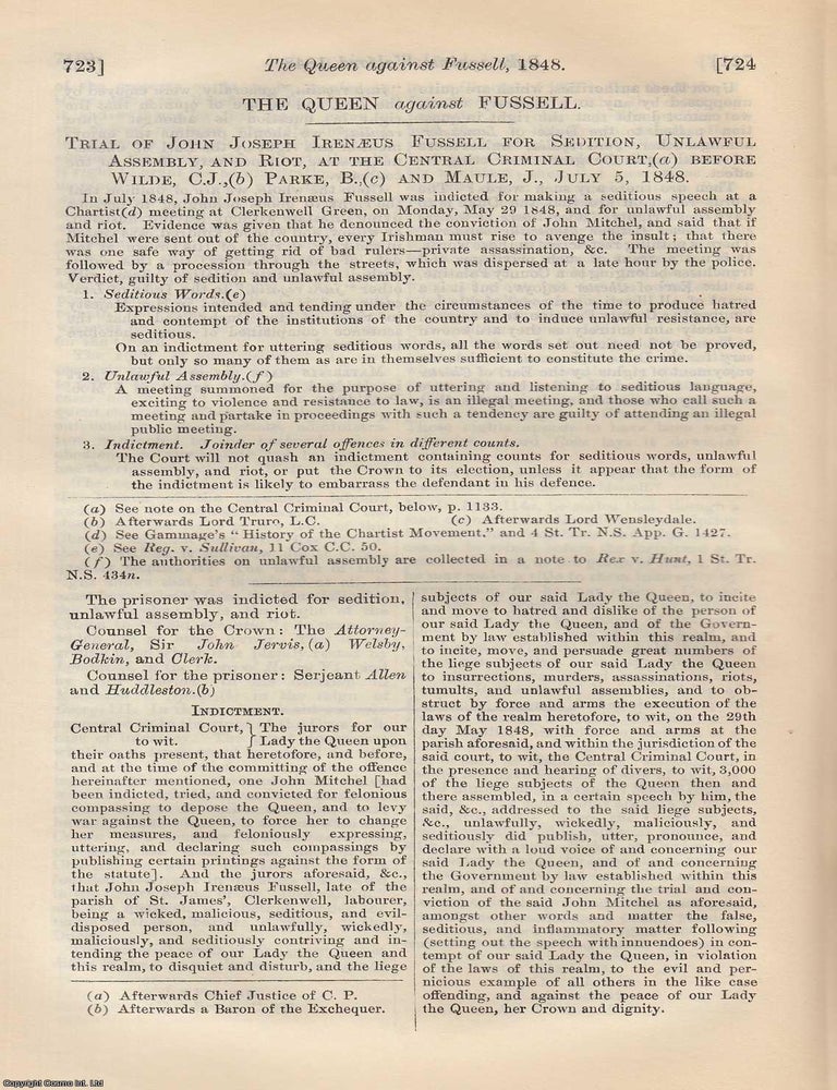Item #350700 Chartism : The Queen against Fussell. Trial of John Joseph Irenaeus Fussell for...