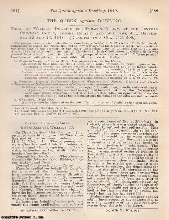 Item #350706 Chartist Interest - 6 Trials : The Queen against William Dowling, for...