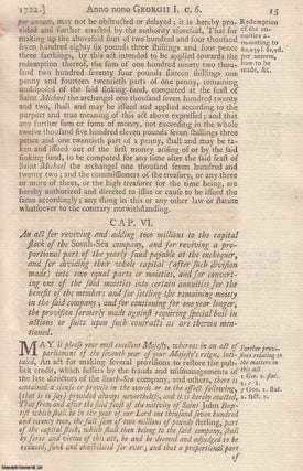 Item #350820 South Sea Bubble : National Debt Act 1722 c. 6. An act for reviving and adding two...