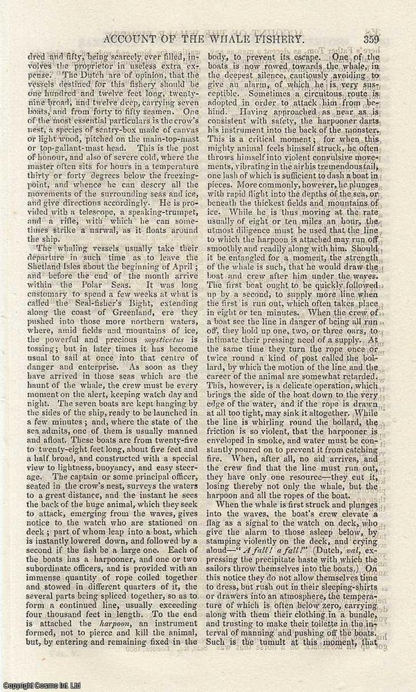 Item #351102 Account of the Whale Fishery : in the Polar Seas. An article extracted from The...