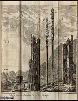 Item #351226 1747. Engraving: The remains of two portals and two columns of the Royal Palace at Persepolis. Folding plate 9 x 14 inches, from The Universal History, from the Earliest Account of Time. SURVIVING PORTALS AND COLUMNS OF THE ROYAL PALACE.