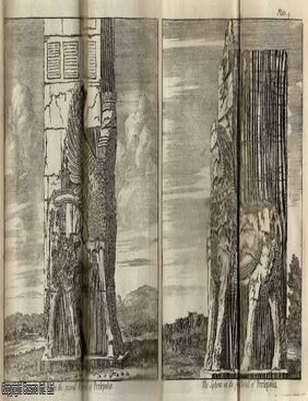Item #351227 1747. Engraving: The Sphinx in the first and second portals of Persepolis. Folding plate 9 x 14 inches, from The Universal History, from the Earliest Account of Time. THE PERSEPOLITAN SPHINX AT THE PALACE PORTALS.