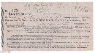 Item #351448 Rent receipt, dated 1889, for Two Quarters Rent for Water due to the New River...