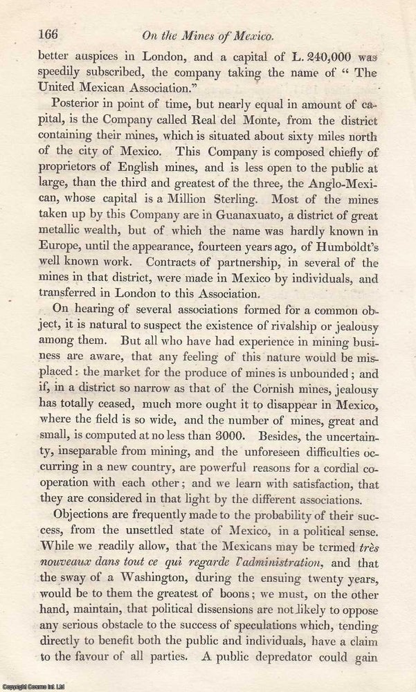 Item #351772 On the Mines of Mexico. Communicated by a Gentleman intimately connected with Mexico. An original article from the Edinburgh Philosophical Journal, 1825. Robert Jameson.