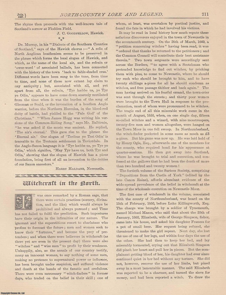 Item #351819 Witchcraft in the North. An original article from The Monthly Chronicle, 1887. James...
