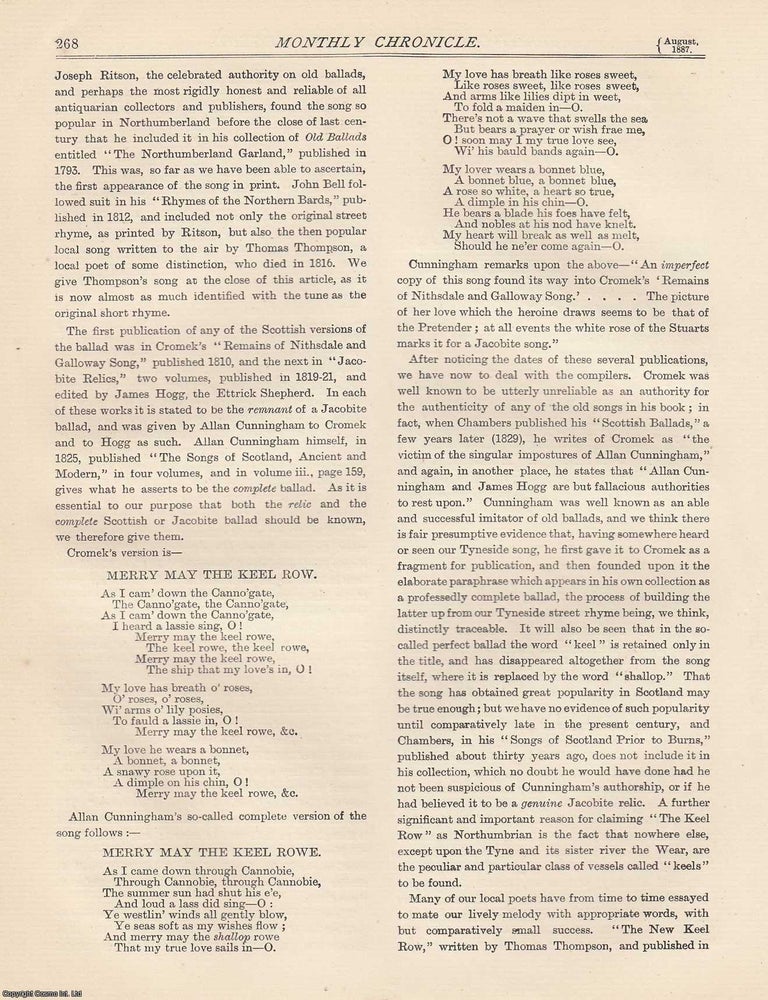 Item #351823 History of the Keel Row. Illustrated and with music and verses. An original article...