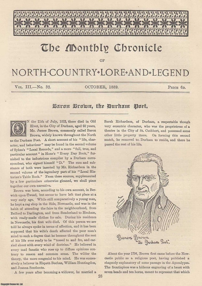Item #351896 Baron Brown, the Durham poet; James Brown, died 1823. An original article from The...