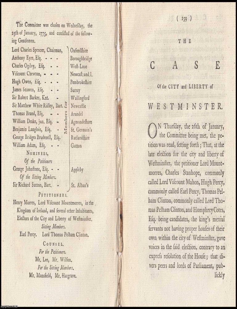 Item #351976 The 1775 case of the City and Liberty of Westminster, from The History of Cases of...