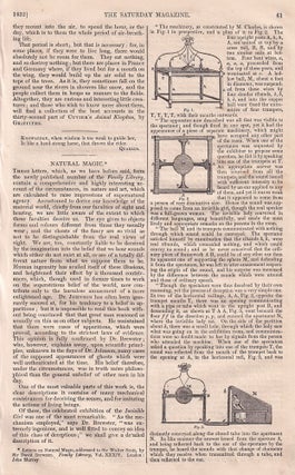 Automata Interest, The Invisible Girl, described by David Brewster, containted in The Saturday Magazine, Issue No. 8, August 18th, 1832: The Polar Regions; On the Duties & Advantages of Society. No. III. - Abuses of Benefit Societies; Ephemera, Or Day-Flies; Natural Magic; Infant Education, etc. A complete rare weekly issue of the Saturday Magazine, 1832.