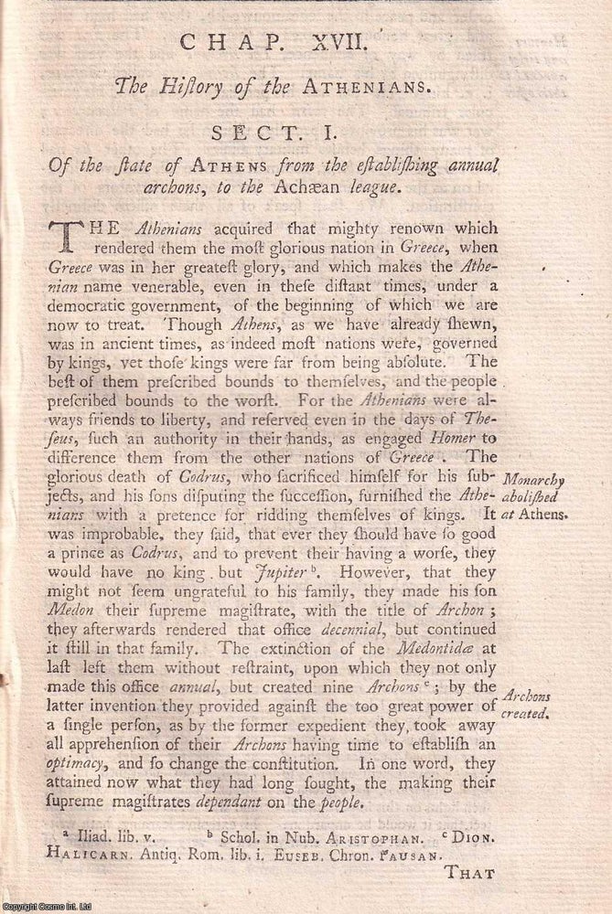 Item #352983 The Rise and Character of the Athenians. The History of the Athenians, from The...