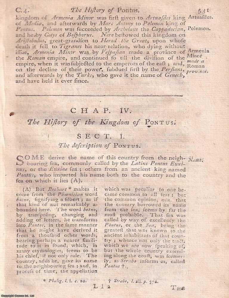 Item #352988 The Mithridatic Line and Its Realm. The History of the Kingdom of Pontus, from The Universal History, from the Earliest Account of Time, 1747. KINGS OF PONTUS AND THE BLACK SEA.