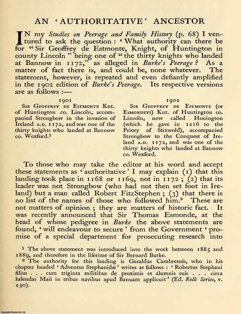 Item #354161 An 'authoritative' Ancestor : Sir Geoffrey de Estmonte, Knight of...