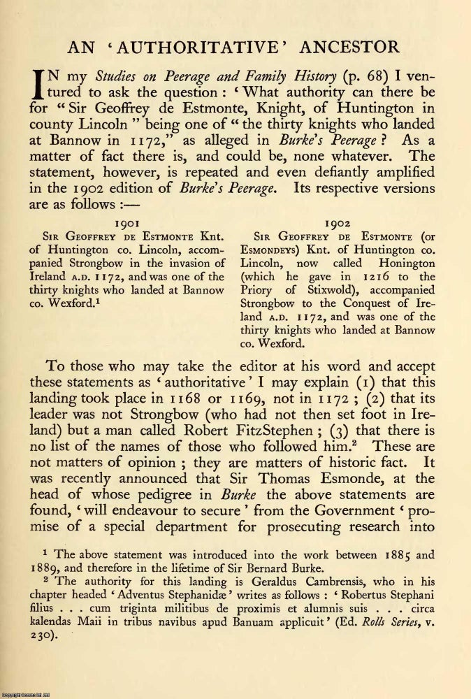Item #354161 An 'authoritative' Ancestor : Sir Geoffrey de Estmonte, Knight of...