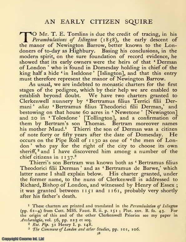 Item #354173 An Early Citizen Squire : Thomas de Barwe. An article printed in 1902, written by J....